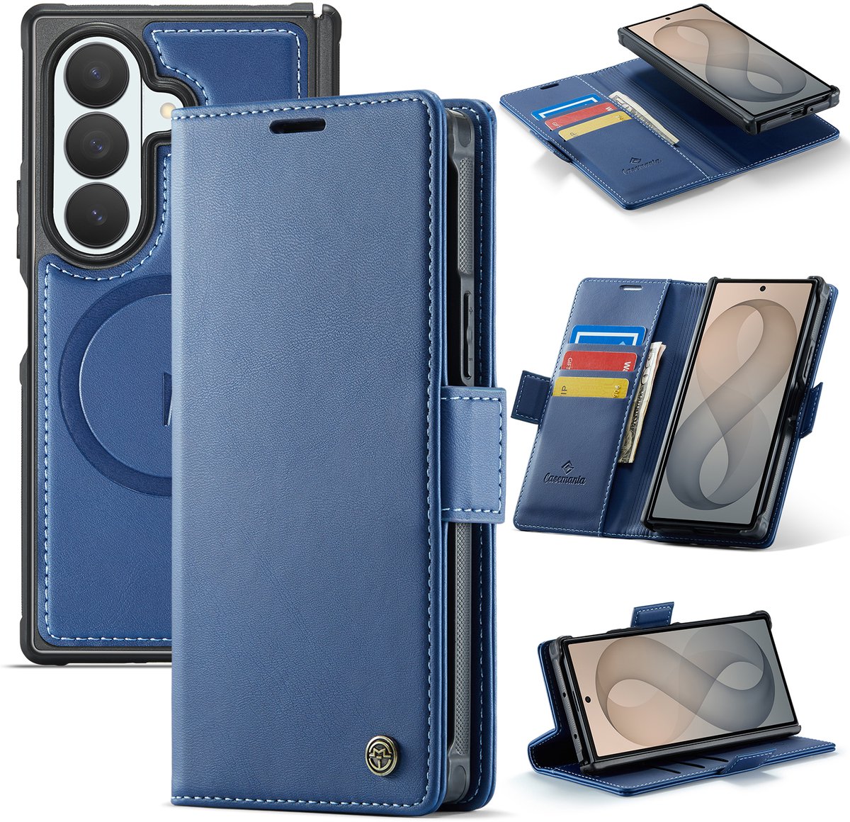 Casemania Hoesje Geschikt voor Samsung Galaxy Z Fold8 Ultra - Navy Blue - Kunstleer 2 in 1 Afneembare Bookcase - Geschikt voor MagSafe - Magnetische Telefoonhoesje met Pasjeshouder en Standaardfunctie