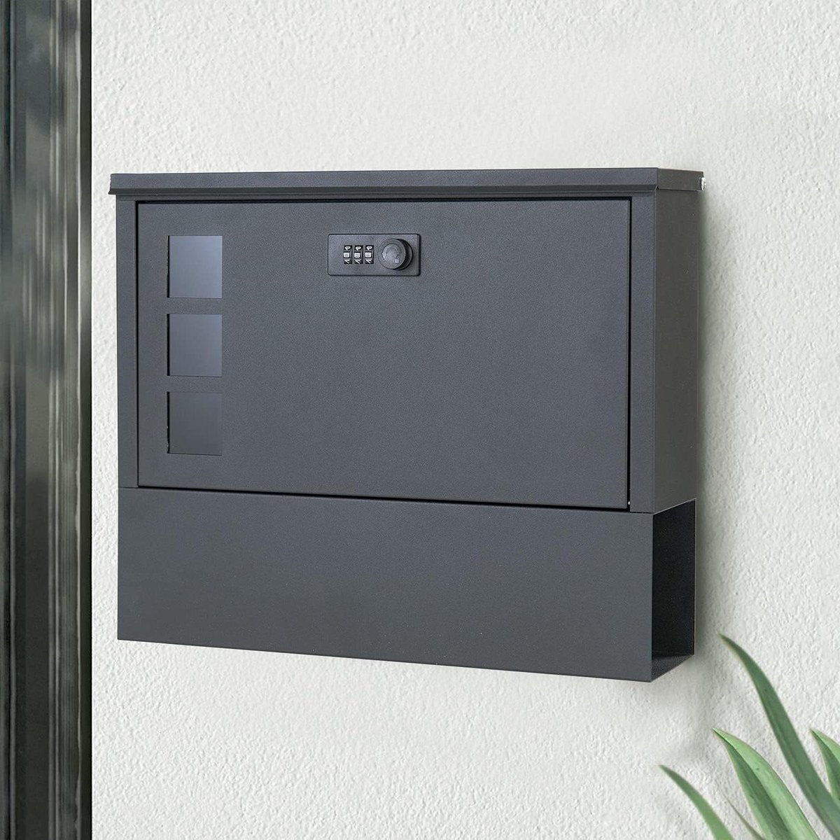 Wandbrievenbus Cijferslot - Moderne brievenbus - Post ontvangen - Weerbestendig staal - 37 x 30 x 10 cm - Zwart