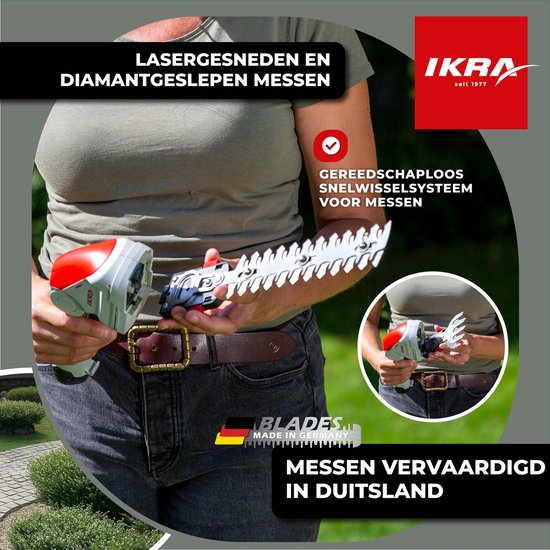 IKRA 2-in-1 accu-gras- en struikschaar IGBS 1210, inclusief tas, accu en oplader - messen geproduceerd in Duitsland van IKRA — afbeelding 4