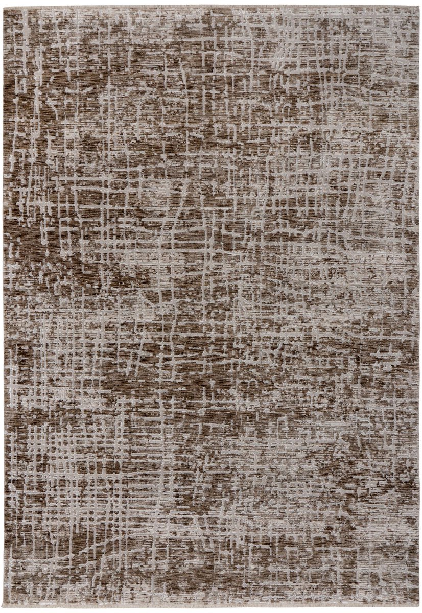 Padiro laagpolig vloerkleed 160 x 230 cm - taupe - vintage-look - met franjes - geschikt voor vloerverwarming - met 3D-effect - van polyester