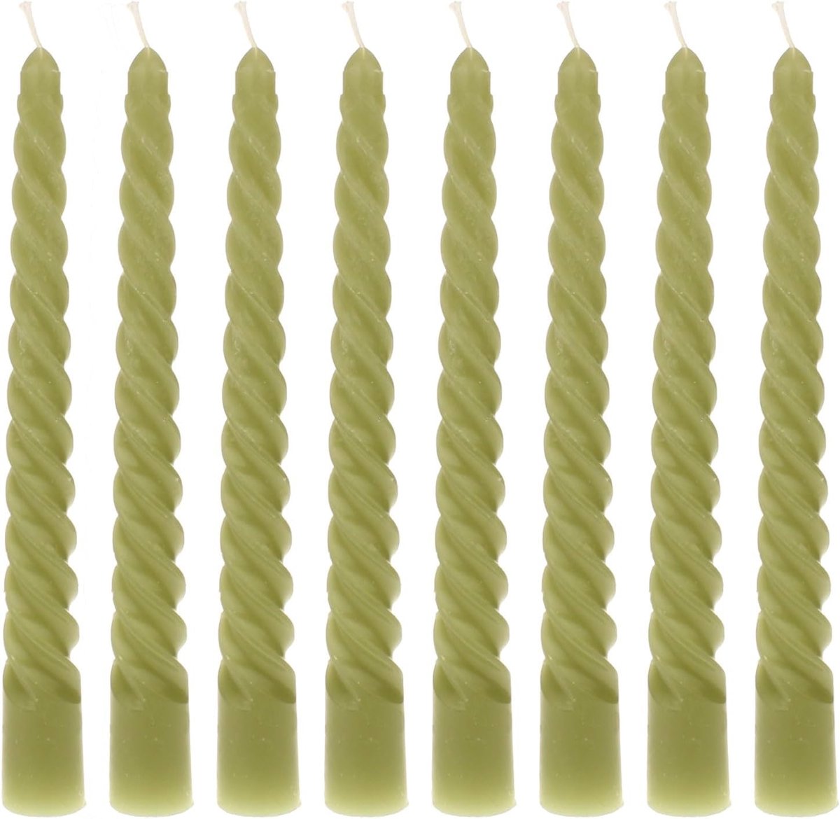 SnelShoppen - Set van 8 Groene Spiral Candles 19cm - Decoratieve Kaarsen - Gedraaide Tafelkaarsen van Echt Was - Voor Feesten, Tuin, en Gezellige Avon