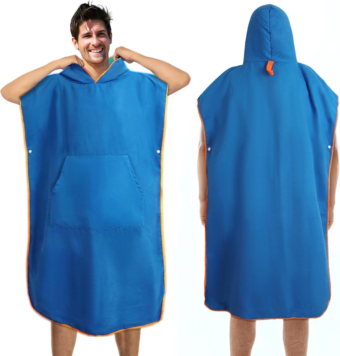 SnelShoppen - Ultralight en Sneldrogende Bad Poncho voor Volwassenen, Microfiber Surf Poncho in Sapphire Blauw-Lichtblauw, Perfect als Veranderhulp op