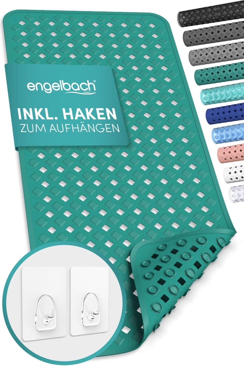 SnelShoppen - Antislip Badmat 88 x 40 cm - 100% BPA-vrij - Inclusief 2 Haakjes - Mouldbestendig & Machinewasbaar - Veilig voor Kinderen en Volwassenen