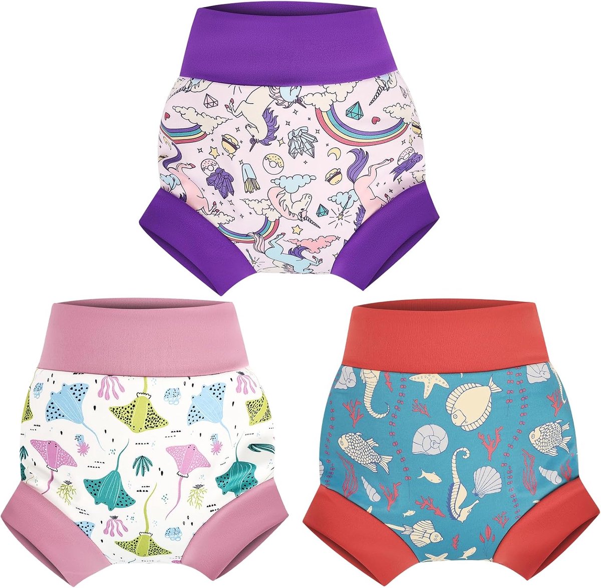 SnelShoppen - Herbruikbare Zwemluier voor Peuters - Niet-Absorberende Zwemluiers - Wasbare Zwemluier voor Jongens en Meisjes - 3-Pack - 4 Jaar - Regen