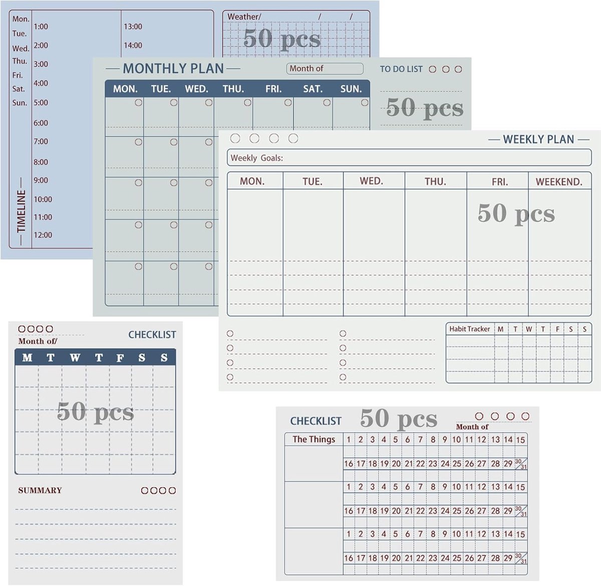 SnelShoppen - 5 Book To Do List Pad - To Do List Notepad - 250 Pagina's Ongeorganiseerde Wekelijkse Planner Notitieboek voor Studie, Werk en Persoonli