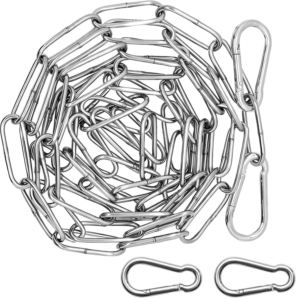 SnelShoppen - 2 Rollen RVS Kettingen, Heavy Duty Metaalkettingen, 3mm x 2m Gelaste Veiligheidsketting met 2 Veiligheidsluitingen voor Buiten, Binnen,