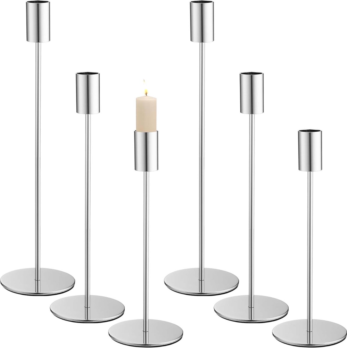 SnelShoppen - Set van 6 Conische Kaarsenhouders, Retro Metalen Kaarsenstandaards, Hoog 33/28/23 cm, Perfect voor Verjaardagsfeest, Jubileum, Bruiloft,