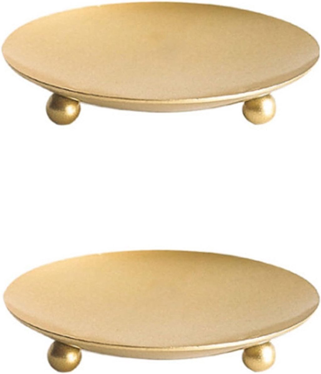 SnelShoppen - Set van 2 Gouden Blunt Kaarsenhouders van Metaal voor Bar Kaarsen, Teelichten - Perfect voor Bruiloften, Gebed, Thuisfeesten, Kerstversi