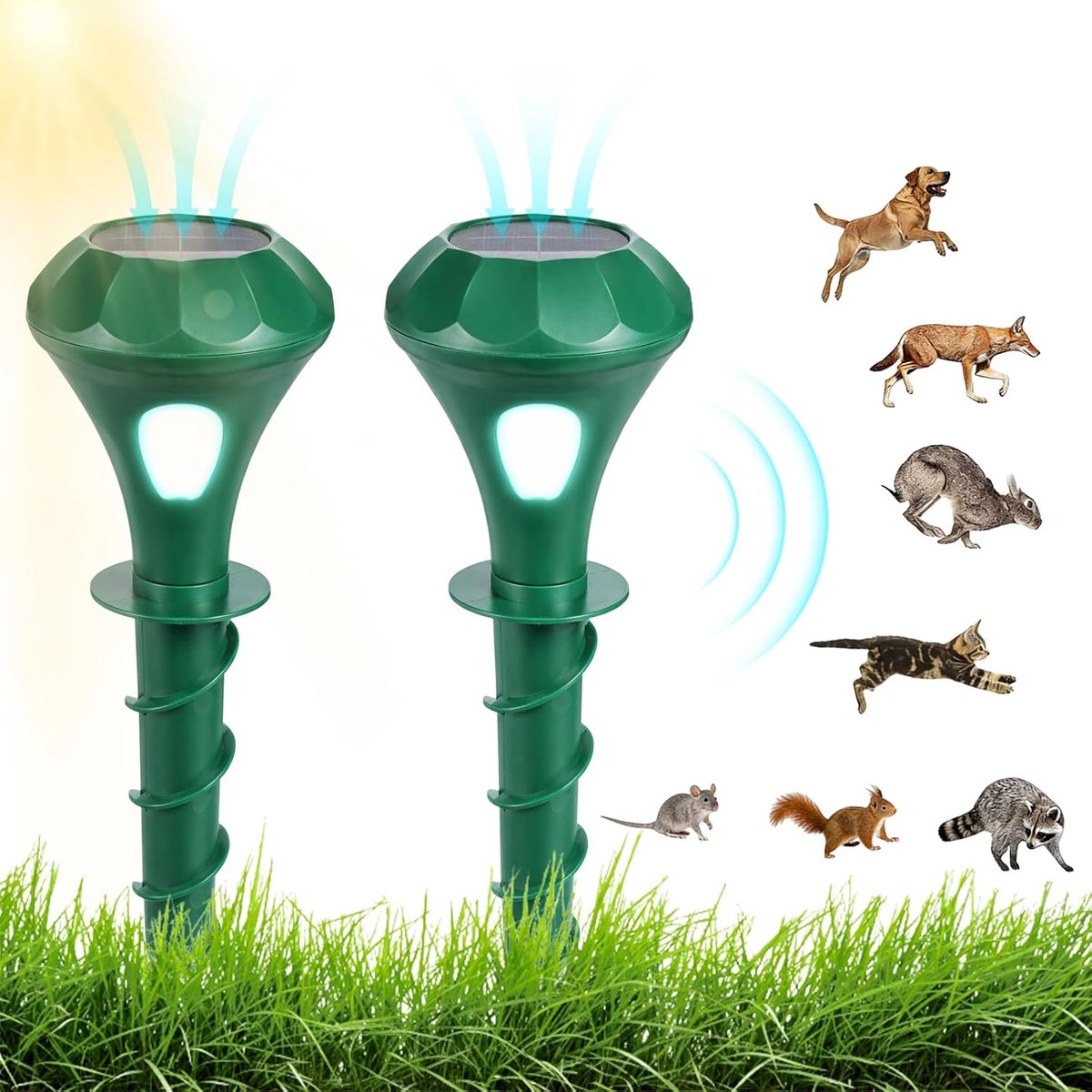 SnelShoppen - 2-pack Kattenverjager Afschrikmiddel voor Tuinen - Zonne-energie, Ultrasoon Dierenwerend met PIR Bewegingssensor en LED voor Tuin, Erf,