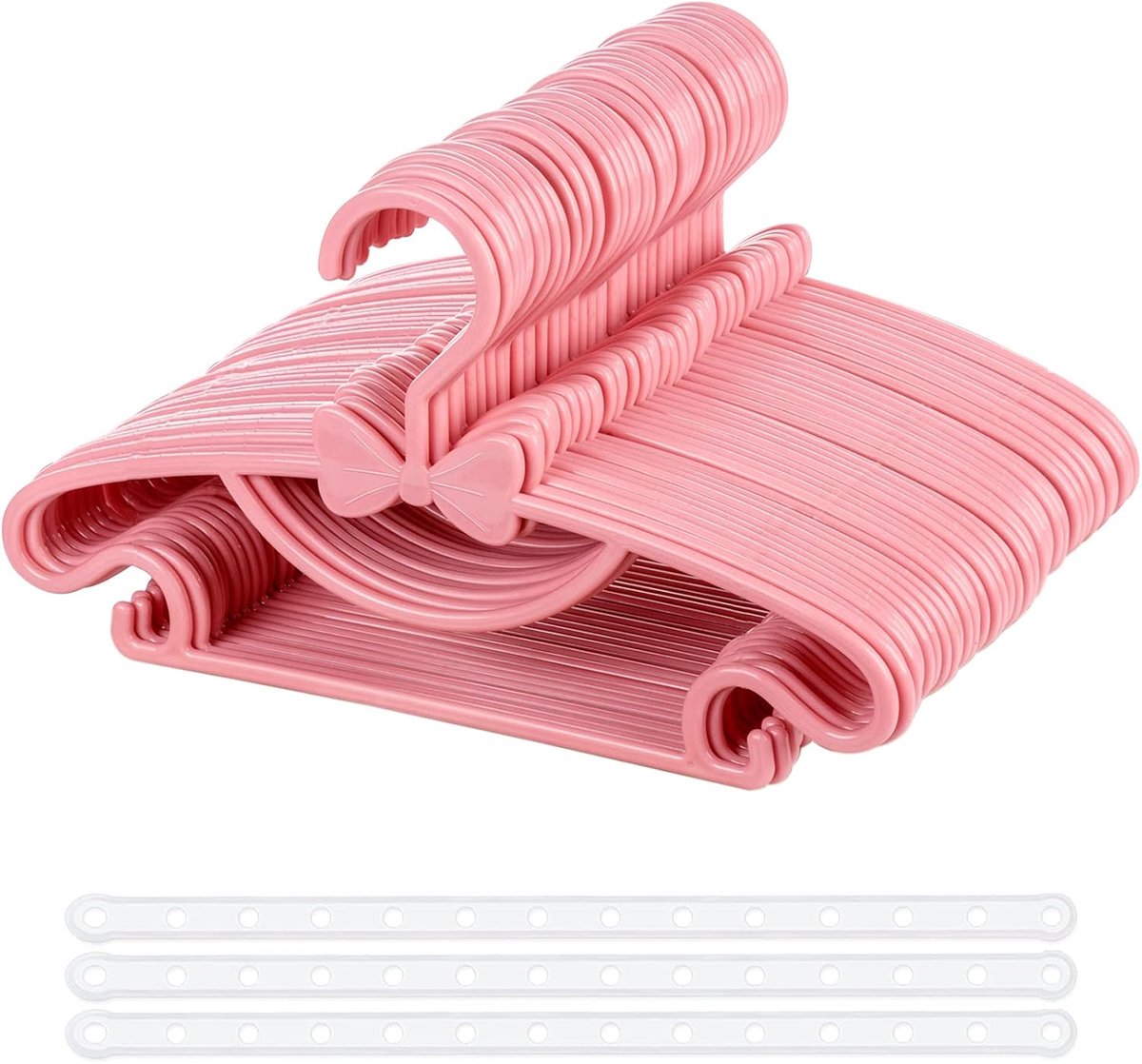 SnelShoppen - Baby Kleding Hangers Set 40 Stuks Roze met Schattige Strikjes, Antislip Kinder Kleding Hangers 29,5 cm, Inclusief 3 Ruimtebesparende Han