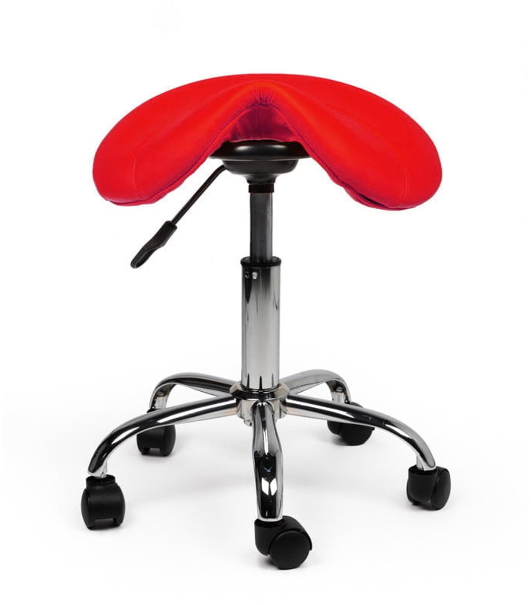 Zadelkruk Rood – Ergonomische Zadelstoel met Wielen – Verstelbare Werkkruk voor Salon, Kappers & Thuisgebruik - Zithoogte 40-56cm
