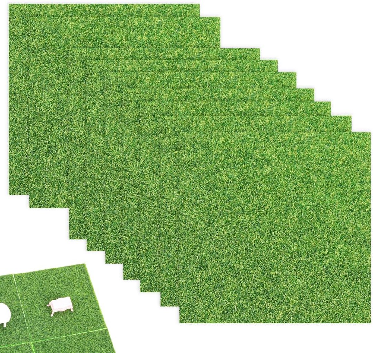 SnelShoppen - Kunstgras 10 Stuks 15 x 15 cm voor Miniatuurtuinen, DIY Projecten en Interieurdecoratie, Gemakkelijk te Snijden en Vormen