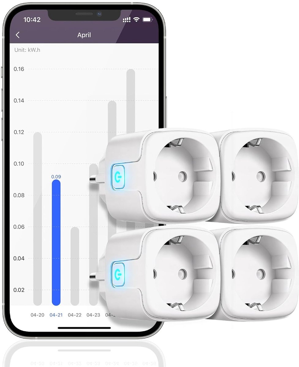 SnelShoppen - Set van 4 Slimme WiFi Stopcontacten met Energiebesparingsmeting, App Besturing, Stemcontrole, Timer Countdown en Willekeurige Cycles - Z