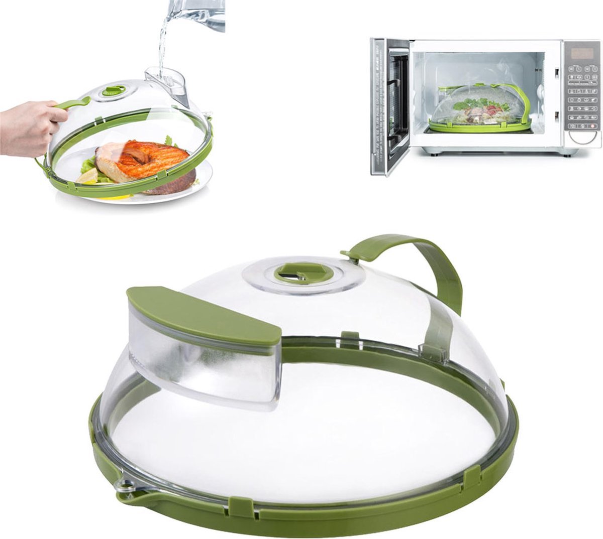 Magnetron Deksel Met Handvat - ø 26cm - Magnetrondeksel - Magnetron Afdekschaal - Magnetron Afdekschalen - Anti-Spat Deksel - Afgieten - Met Omleidingsgoot - Rond - Microgolf - Transparant Groen