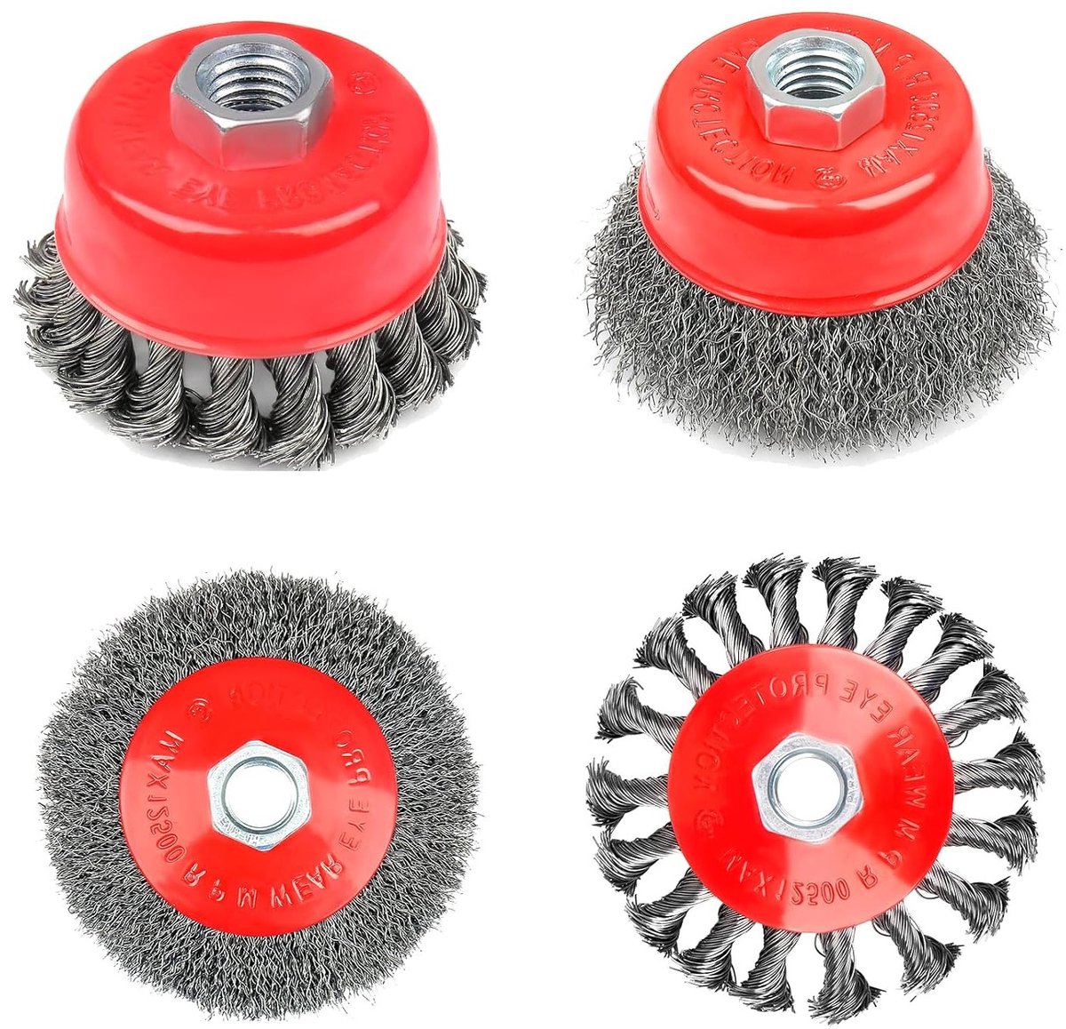 Draadborstel set voor haakse slijpmachines - Conische en twist knot borstels voor slijpen en reinigen (75/100mm) - 4 stuks