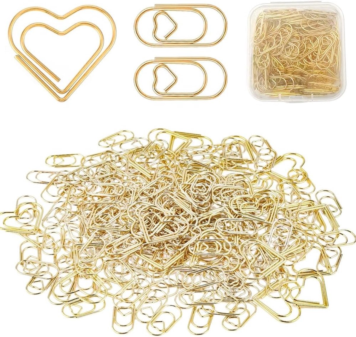 SnelShoppen - Paperclips Hartvormig Goud 200 Stuks - Grote Decoratieve Paperclips - Metaal Hartpapier Clips voor Bruiloften, Kantoor, School, Ansichtk