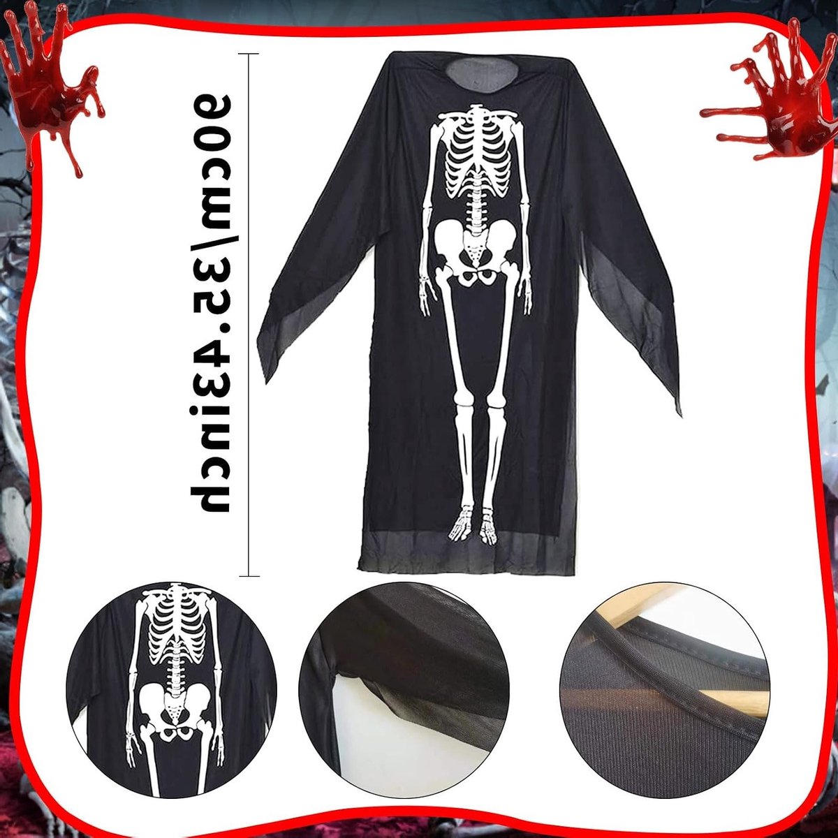 Halloween Kostuum Skelet voor Kinderen - 90 cm Skelet Verkleedkleding voor Jongens en Meisjes, Perfect voor Halloween Feest en Verkleedpartijen