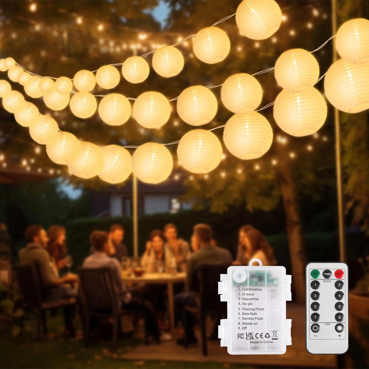 SnelShoppen - 8m Fairy Lights met Batterij Gekoppelde Lantaarns, 20 LED's, Decoratieve Sfeerverlichting met Afstandsbediening, 8 Verlichtingsmodi, Tim