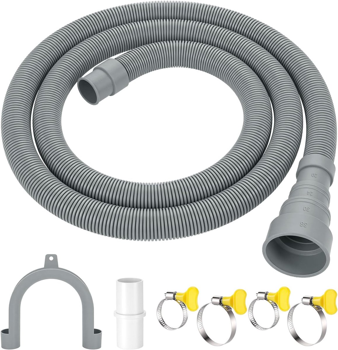SnelShoppen - Afvoerslang voor Wasmachine 1 m - Universele Set met Connector, Clips en Hoekhouder - Flexibele Afvoerslang voor Vaatwasser, Caravan en