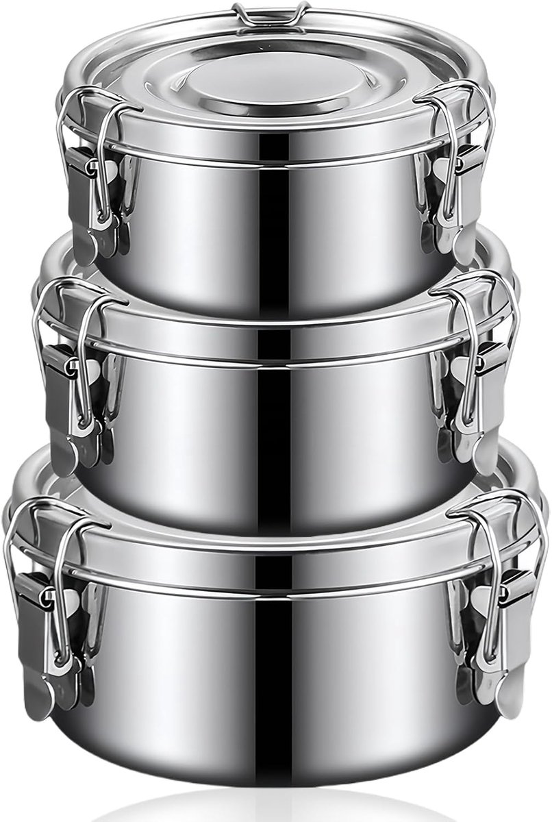 SnelShoppen - RVS Brooddozen 3-pack - 500ml, 1000ml, 1500ml - Airtight Opslagdozen voor Brood, Snacks, Restjes - Ideaal voor Thuis, Kantoor, Picknick