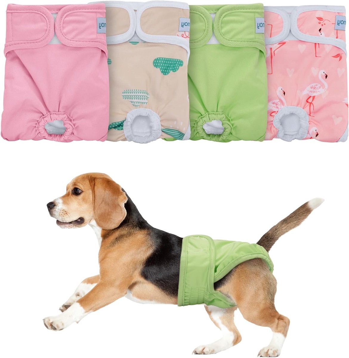 Herbruikbare Hondenluier Set van 4 Stuks, Wasbare en Super Absorbente Incontinentie Onderbroeken voor Honden (M, Roze + Groen + Wolk + Flamingo)