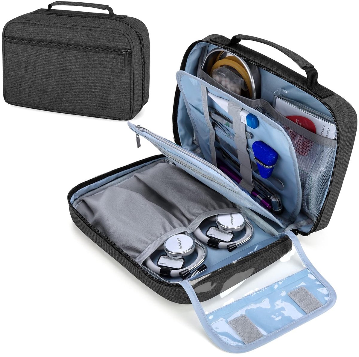Draagbare Stethoscoop Tas voor 2 Stethoscopen, Geschikt voor 3M Littmann en ADC, Ideaal voor Verpleegkundigen en Medische Accessoires, Zwart