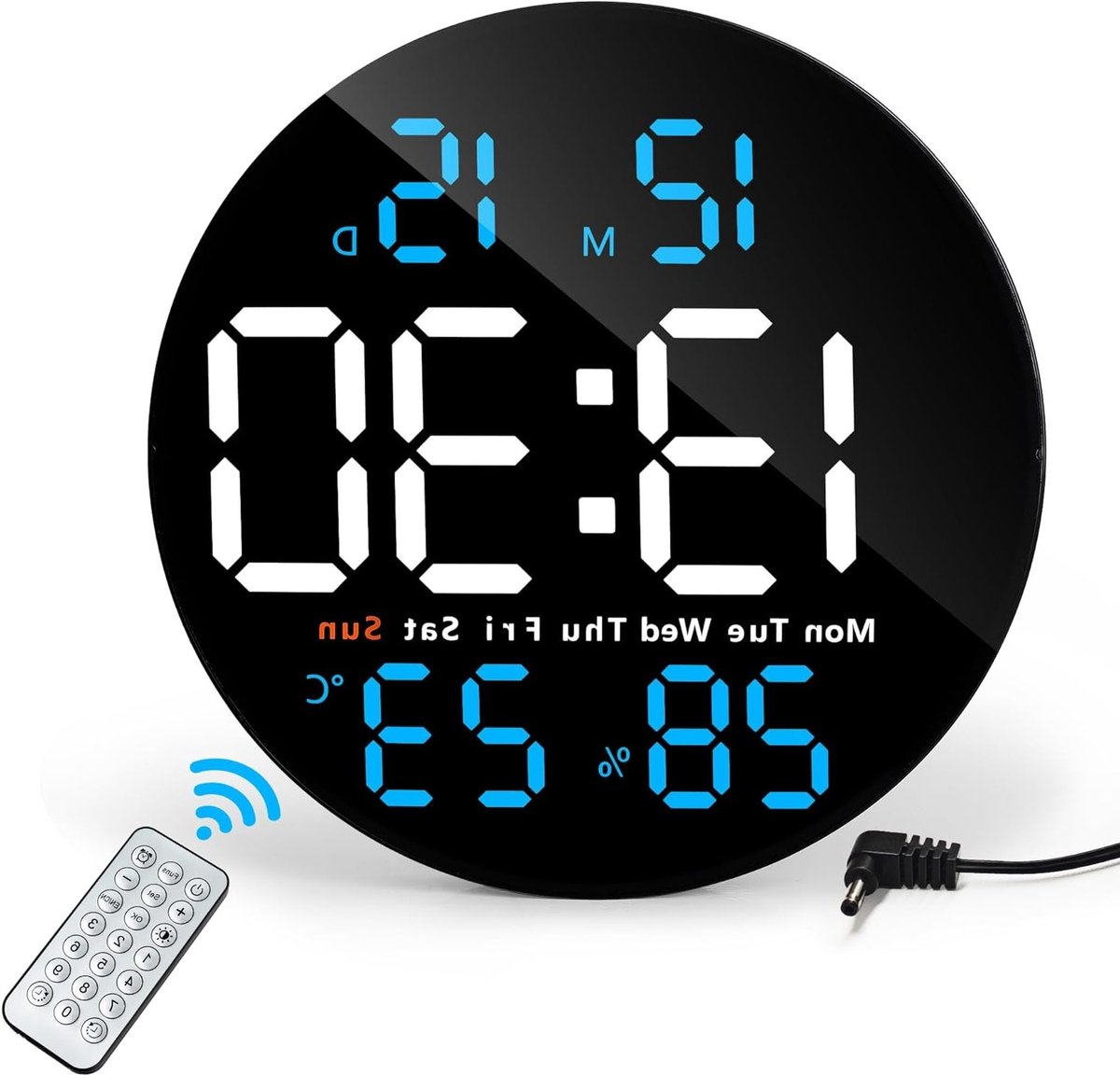 Grote 25 cm LED Digitale Wandklok met Afstandsbediening, Datum, Temperatuur en Alarmfuncties voor Woonkamer en Slaapkamer Decoratie