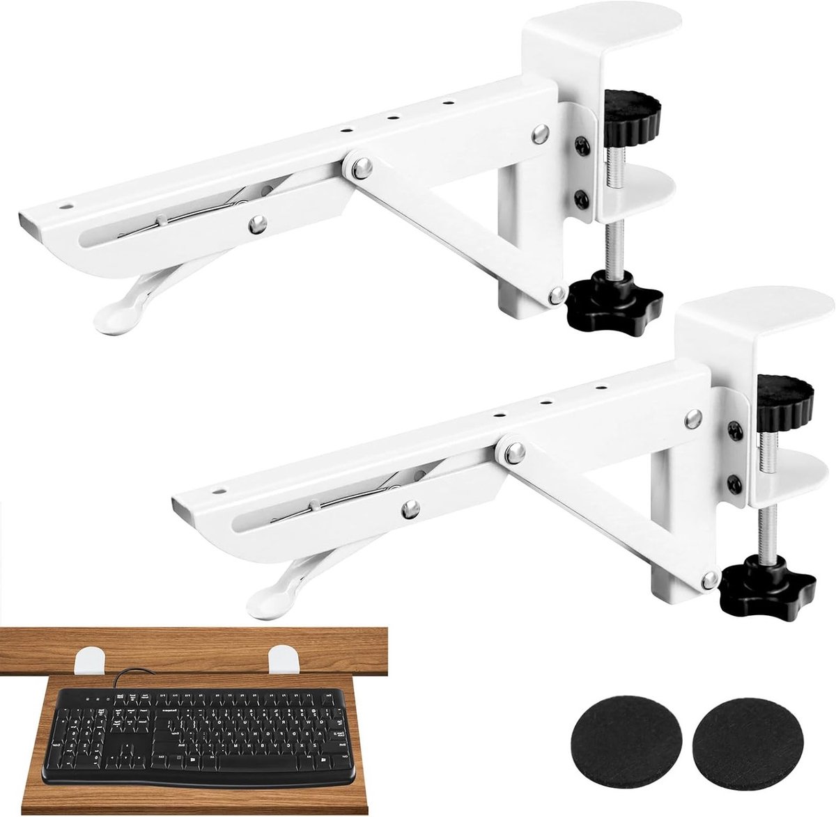 Verstelbare Bureau Organizer met Klem, Ergonomische Toetsenbordstandaard, Geen Boren Nodig, Set van 2 voor Efficiënt Werkplekgebruik