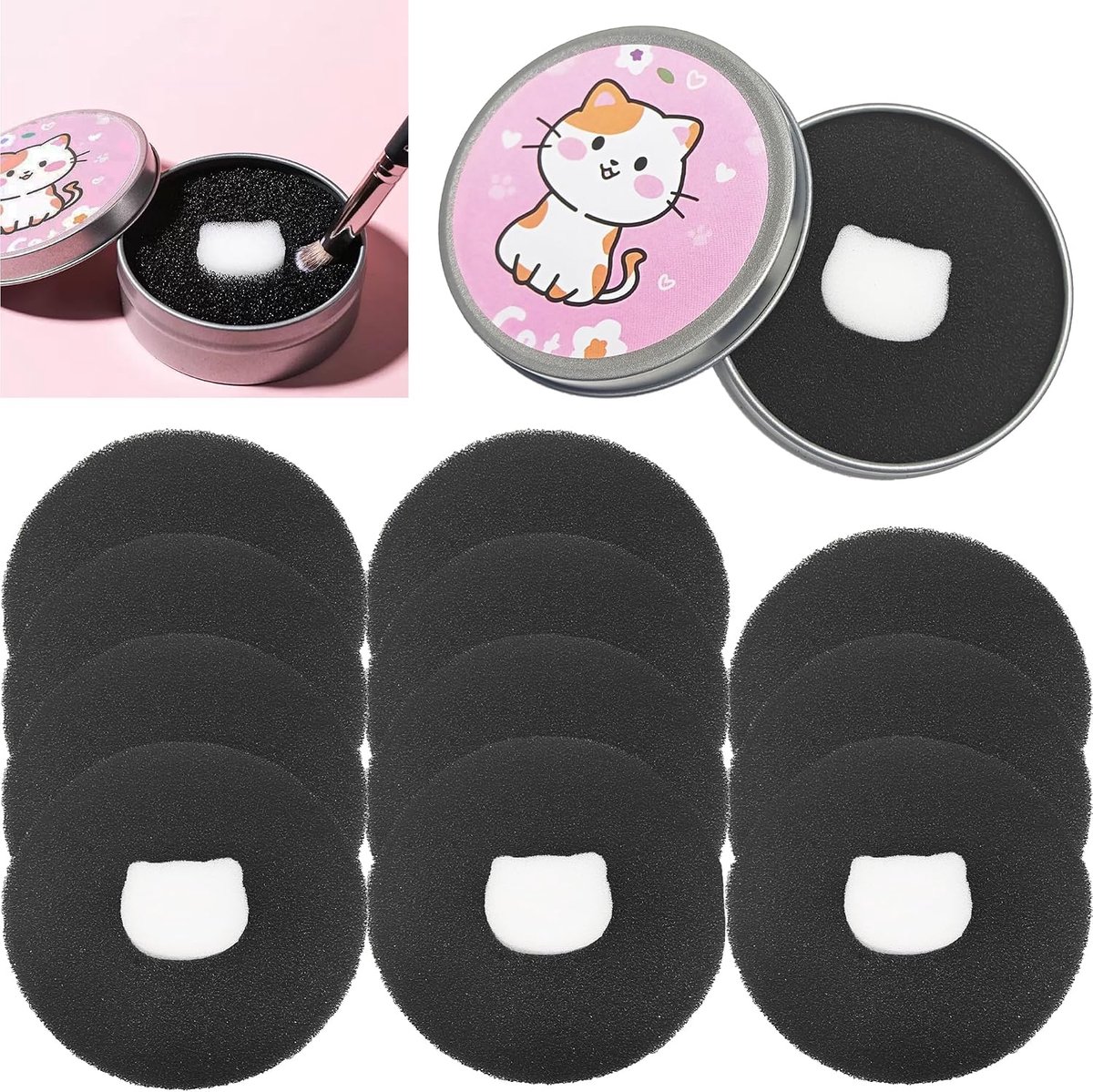 SnelShoppen - Herbruikbare Reinigingssponsjes Set 13-delig - Zwart Make-upkwasten Reinigingsgereedschap voor Oogschaduw- en Contourkwasten - Compact &