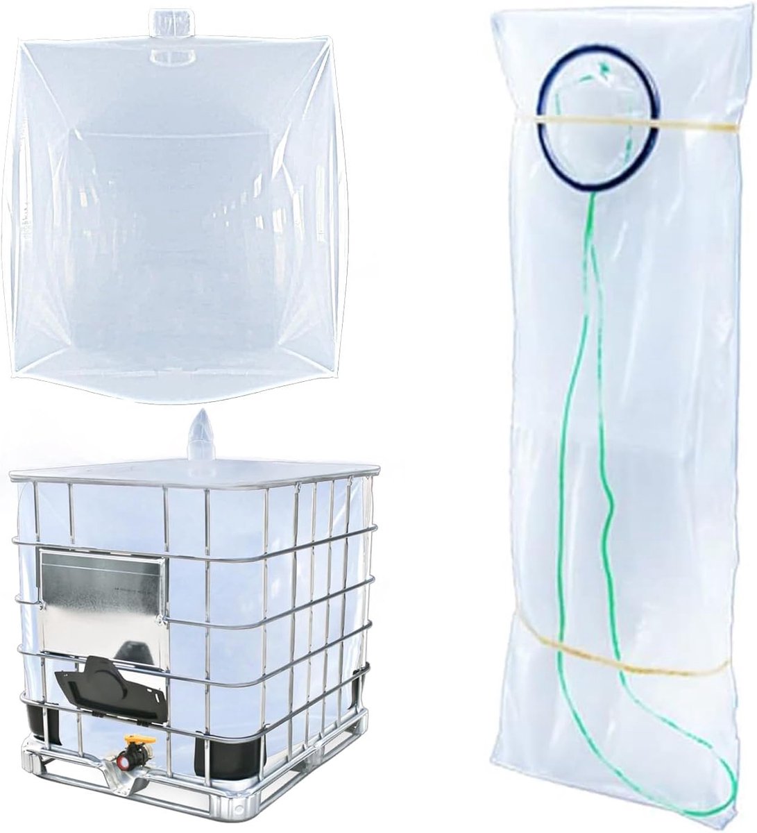 SnelShoppen - IBC Tote Cove 275 Gallon Wateropslag Barrel Liner Bags - 1000 Liter Regenwater Tank Bescherming met Onderwaterafvoer - Transparant PE Ma