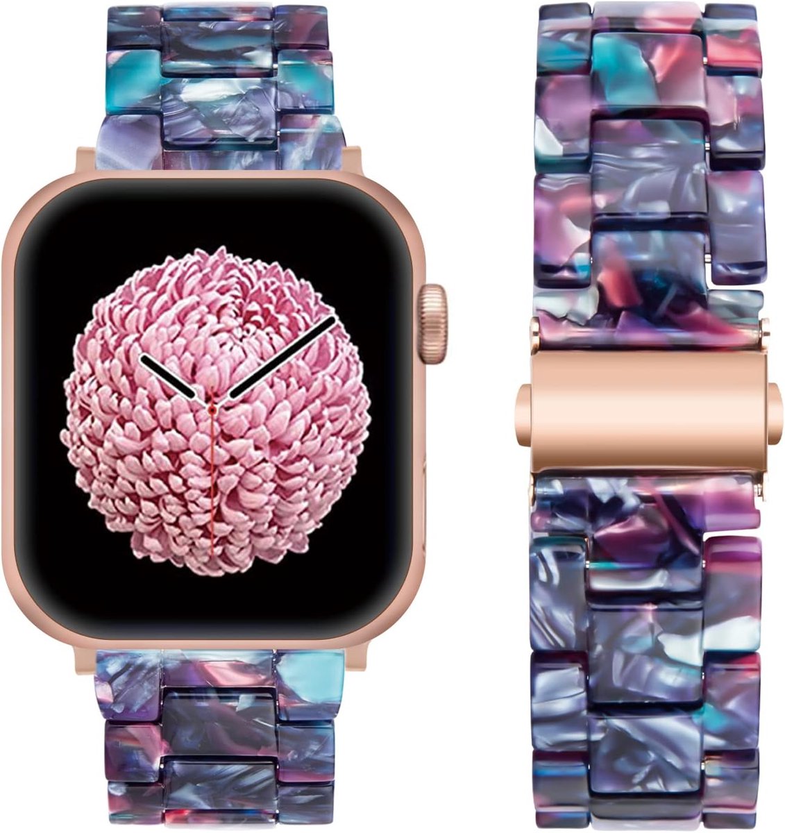 SnelShoppen - Kleurvolle Resin Apple Watch Bracelet 38mm 40mm 41mm 42mm 44mm 45mm - Vervangende Armband voor iWatch SE/8/7/6/5/4/3/2/1 - RVS Sluiting