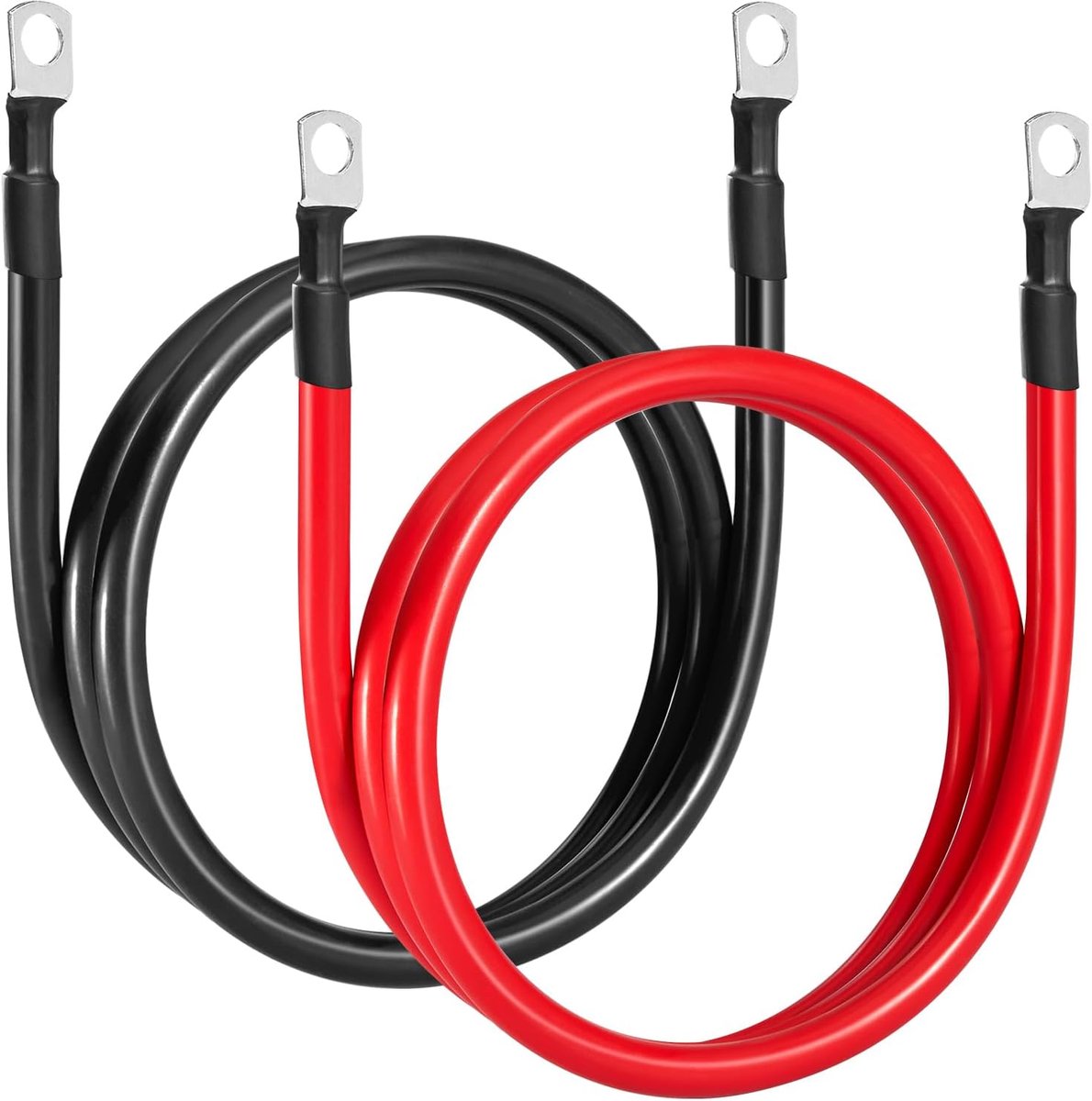 SnelShoppen - Accukabel 35mm² 2AWG 100 cm, 2 stuks zuurvrij koper, rode en zwarte kabel, Max. 150A, 450V, M10 aansluitingen voor 12V 24V auto