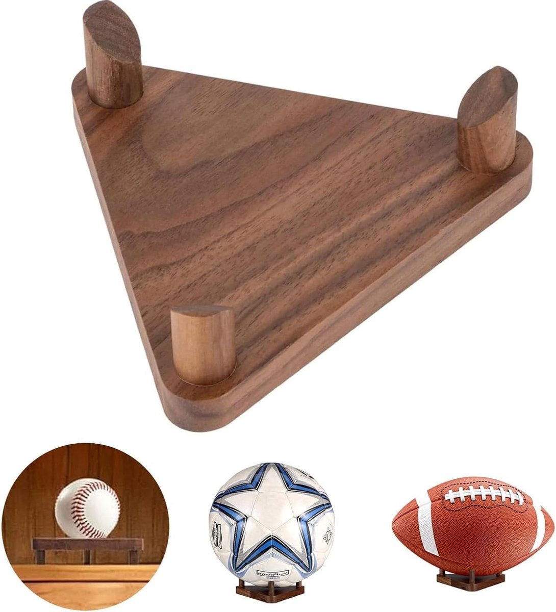 Houten ballenstandaard voor voetbal, basketbal en rugby - Robuuste ballenhouder voor presentatie en opslag, ideaal voor sportliefhebbers