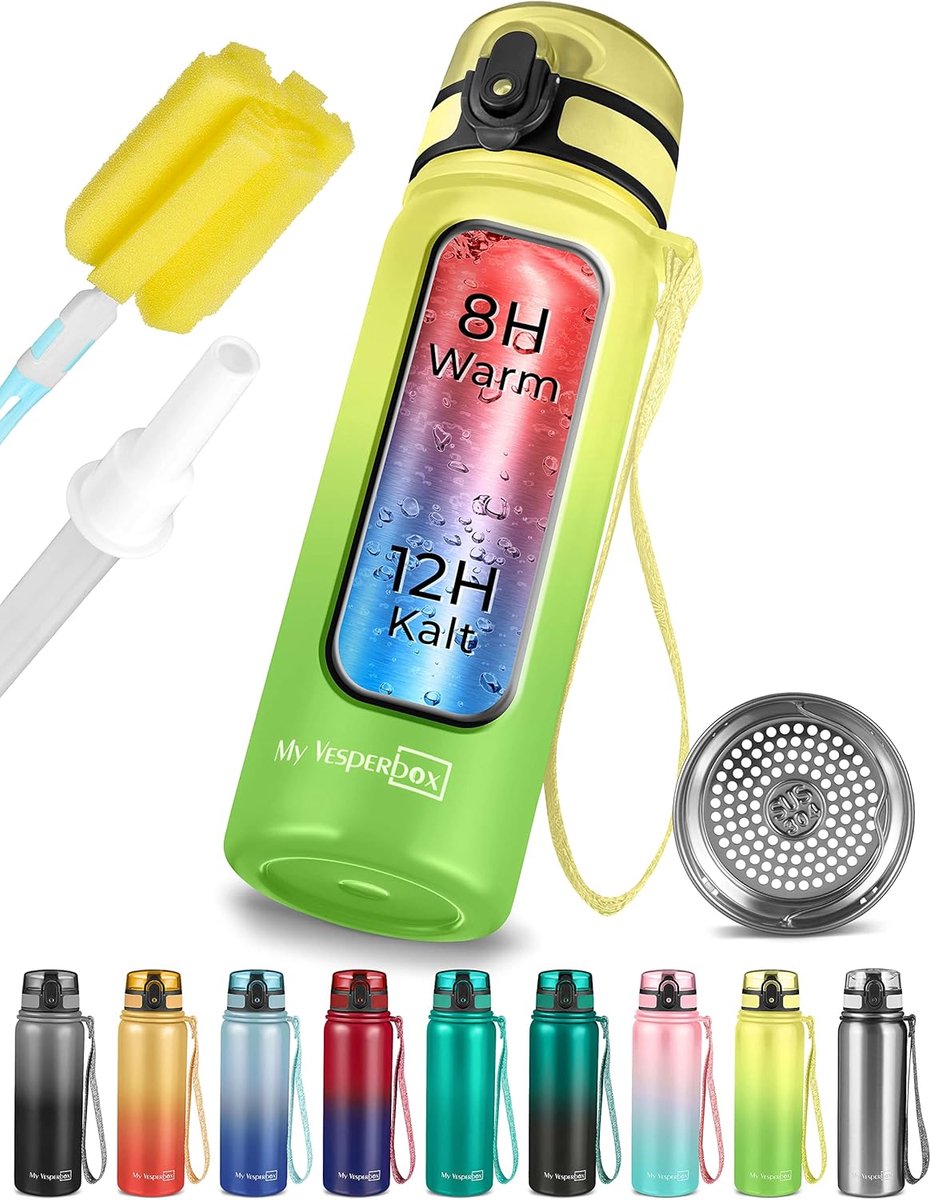 SnelShoppen - Thermo Minny - RVS Levensmiddelenfles met Rietje of Zeef - 400ml/600ml - Lekvrij en BPA-vrij - Ideaal voor Kinderen en Volwassenen - Per