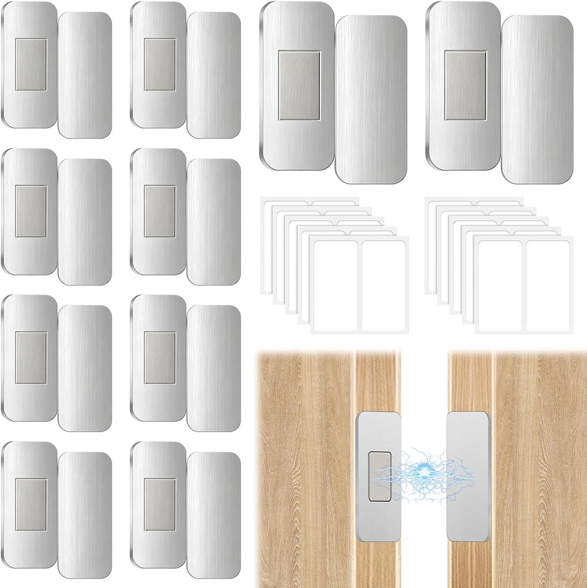 SnelShoppen - 10 stuks deurmagneten, zelfklevend, ultradun, roestvrij staal, meubelmagneten voor kastdeur, laden, zilver, duurzaam en krasbestendig