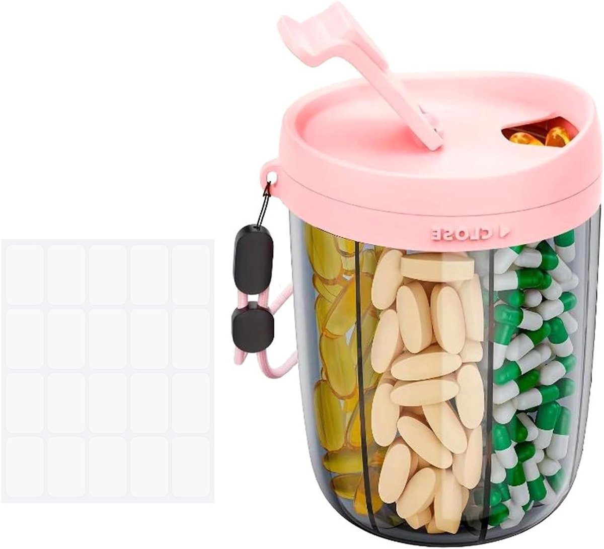Pillendoos met 6 Compartimenten en Grote Losse Dozen voor Medicijnen, Vitaminen en Visolie (Roze)