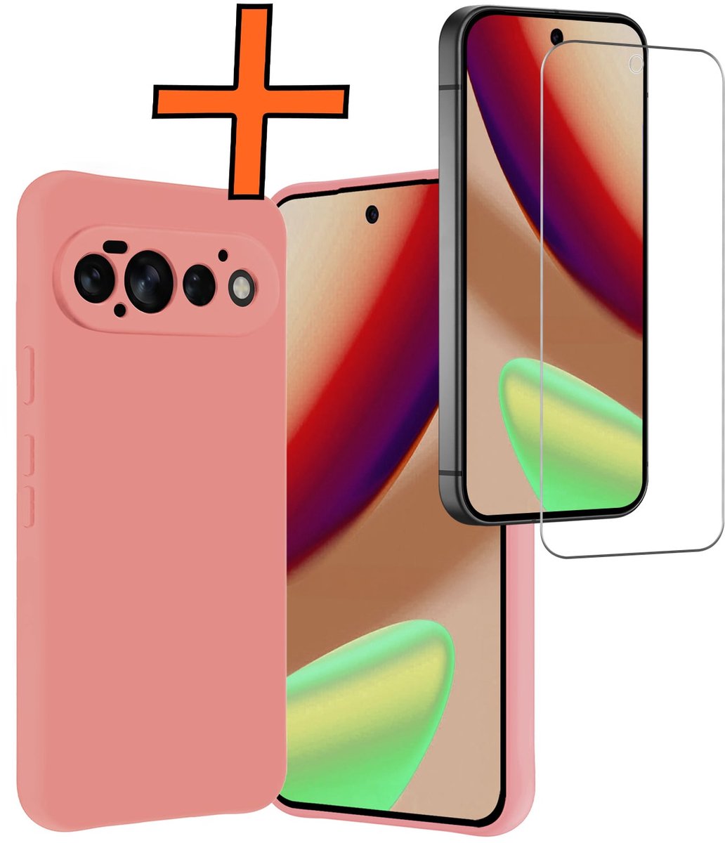 Hoes - Met Screenprotector - Geschikt voor Google Pixel 11 Pro - Sterk & Shockproof - Back Cover - Siliconen Case - Telefoon Hoes - Lichtroze