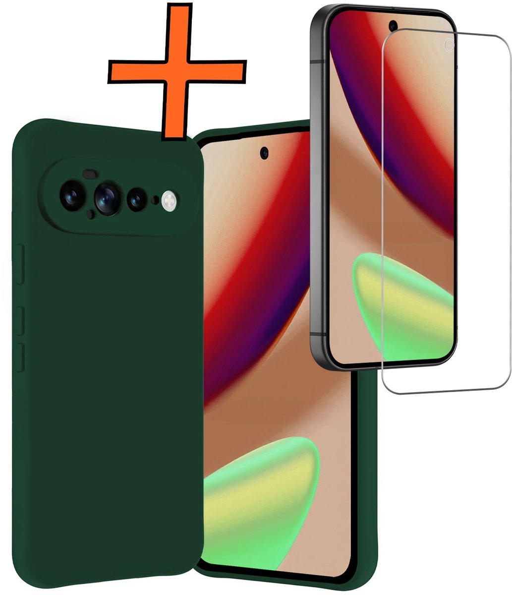 Hoes - Met Screenprotector - Geschikt voor Google Pixel 11 Pro XL - Sterk & Shockproof - Back Cover - Siliconen Case - Telefoon Hoes - Donkergroen