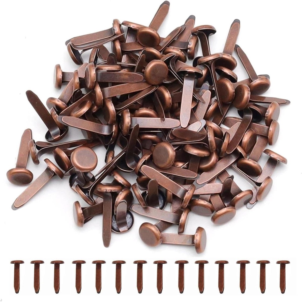 Ronde kopklemmen - 200 stuks, 8 x 17 mm, bronzen metalen knutselklemmen voor scrapbooking, wenskaarten en foto's, ideaal voor papieren documenten en creatief werk