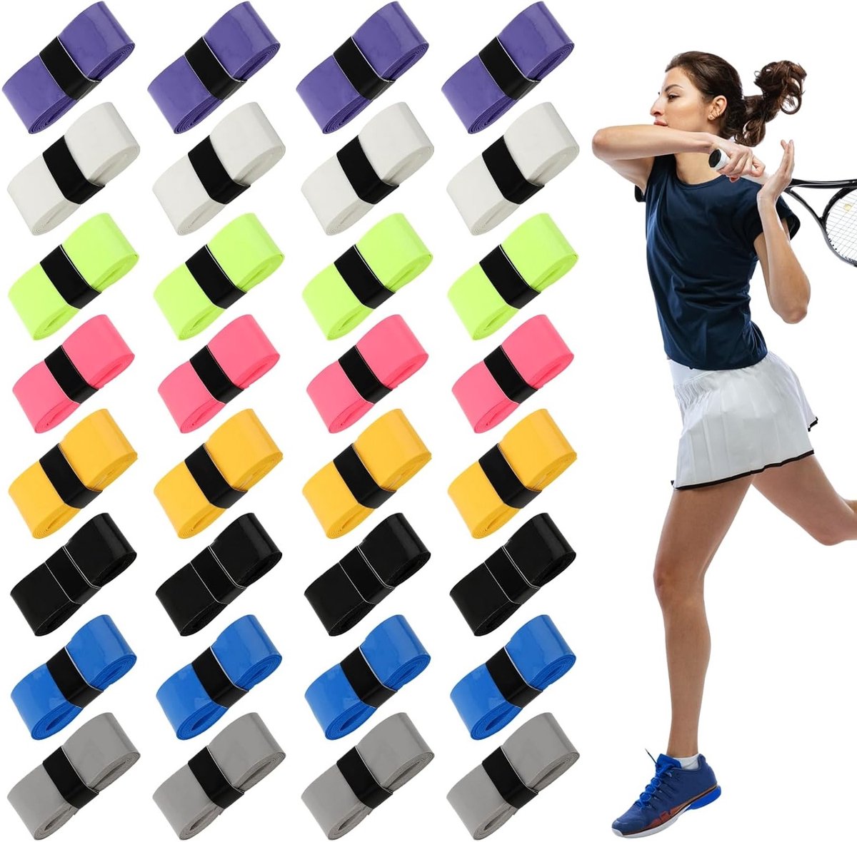Set van 24 Grip Bands in 8 Kleuren - Antislip Grip Bands voor Tennis, Badminton en Squash Rackets, Golfclubs