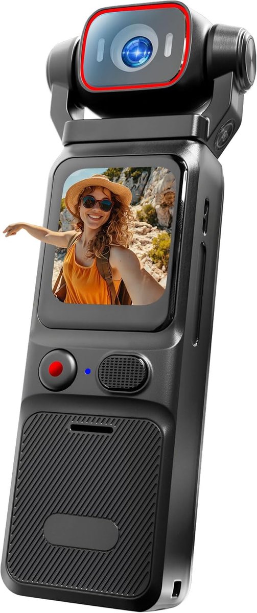 SnelShoppen - 2026 Vlogging Camera 4K met 6-Assige Stabilisatie, Mini Pocket Camera, POV Camera voor Actie, Draagbare Buiten Camera, 160° Groothoek