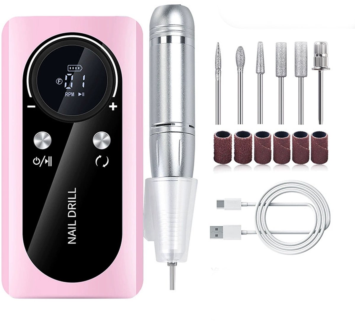 KZQ Oplaadbare elektrische nagelboor 45000RPM met smart LCD-scherm - Draagbare DIY nagelfrees voor gel manicure en pedicure - Roze