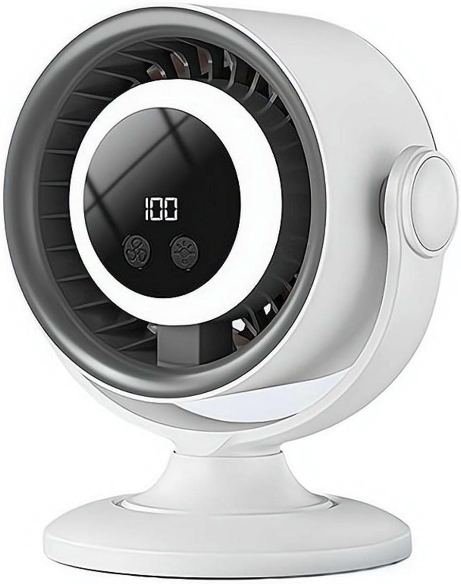 100 Snelheden Bureauventilator - Digitaal Scherm - Traploos Verstelbare Oplaadbare Ventilator - Stil Koelapparaat - voor Huis en Kantoor - Wit