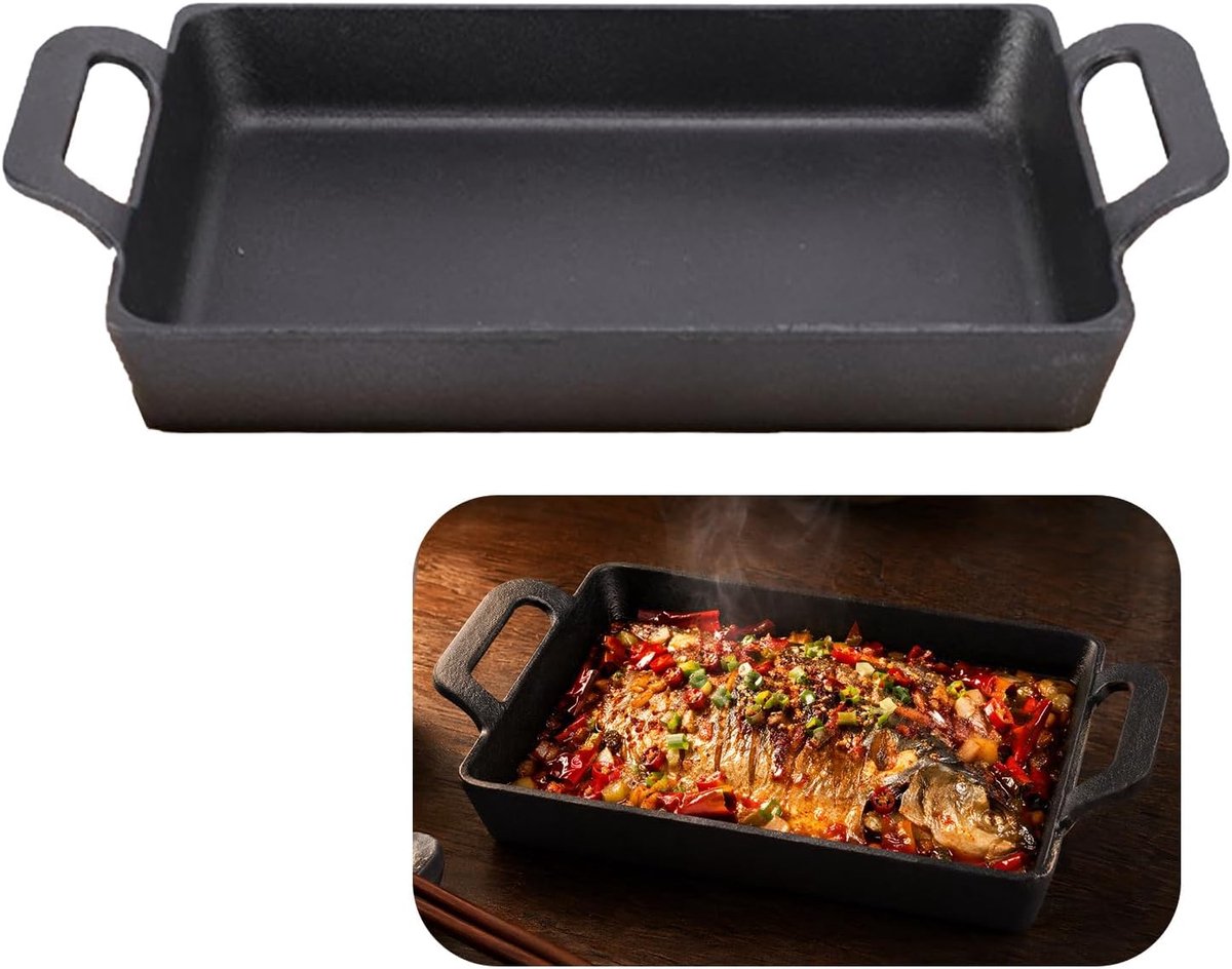 SnelShoppen - Gietijzeren Grillpan 24x17 cm - Inductie, Gas, Oven, Steaks, Camping - Rectangular met 2 Handvatten, PFOA-vrij - Gezond Koken
