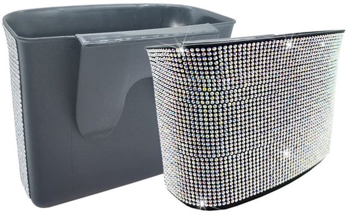 Afvalemmer Hangend - Afvalemmer Auto - Vuilnisemmer 20 x 14 x 9 cm - Waterdicht - Duurzaam - Decoratieve Strass-steentjes - Vuilnisbak