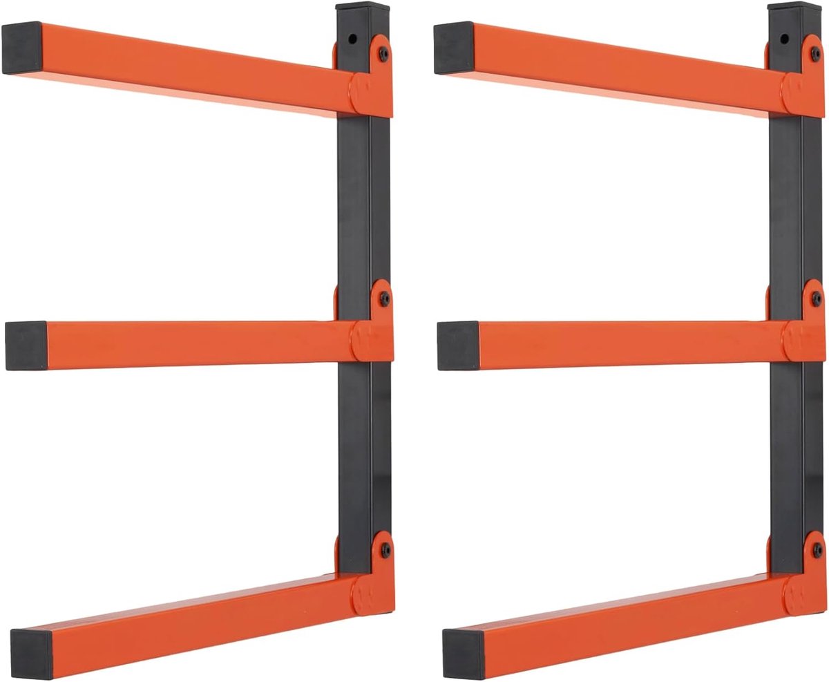 SnelShoppen - Houten Opslagrek voor Garage en Tuin, Wandbevestiging, Zware Duurzame Houten en Metalen Organiser, Oranje, 2-Pack, 720 lbs Capaciteit