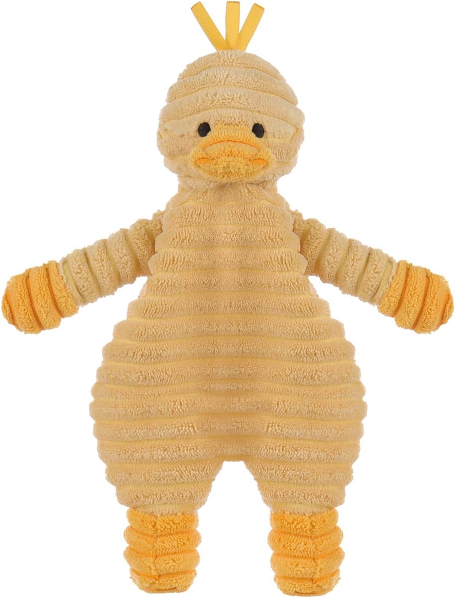 SnelShoppen - Gele Corduroy Eend Knuffeldoek voor Baby's - Zachte Veiligheidsdeken 26 cm - Pluche Knuffel voor Jongens en Meisjes - Rustgevende Deken