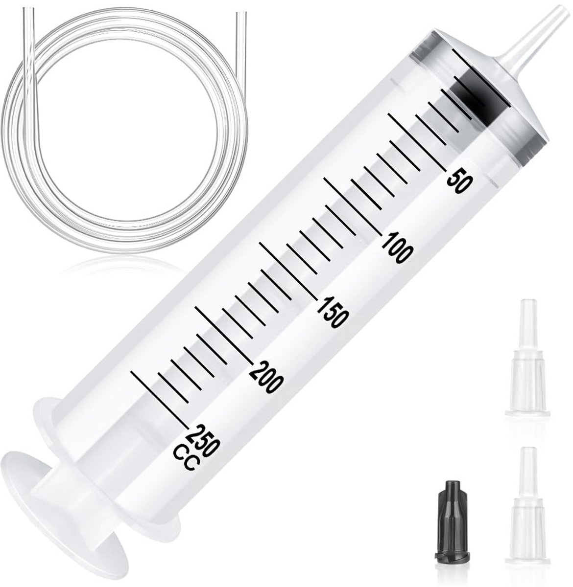 SnelShoppen - 250ml Plastic Spuit zonder Naald - Liquid Measuring Syringe met Transparante Katheter voor Vullen en Meten van Vloeistoffen, Ideaal voor