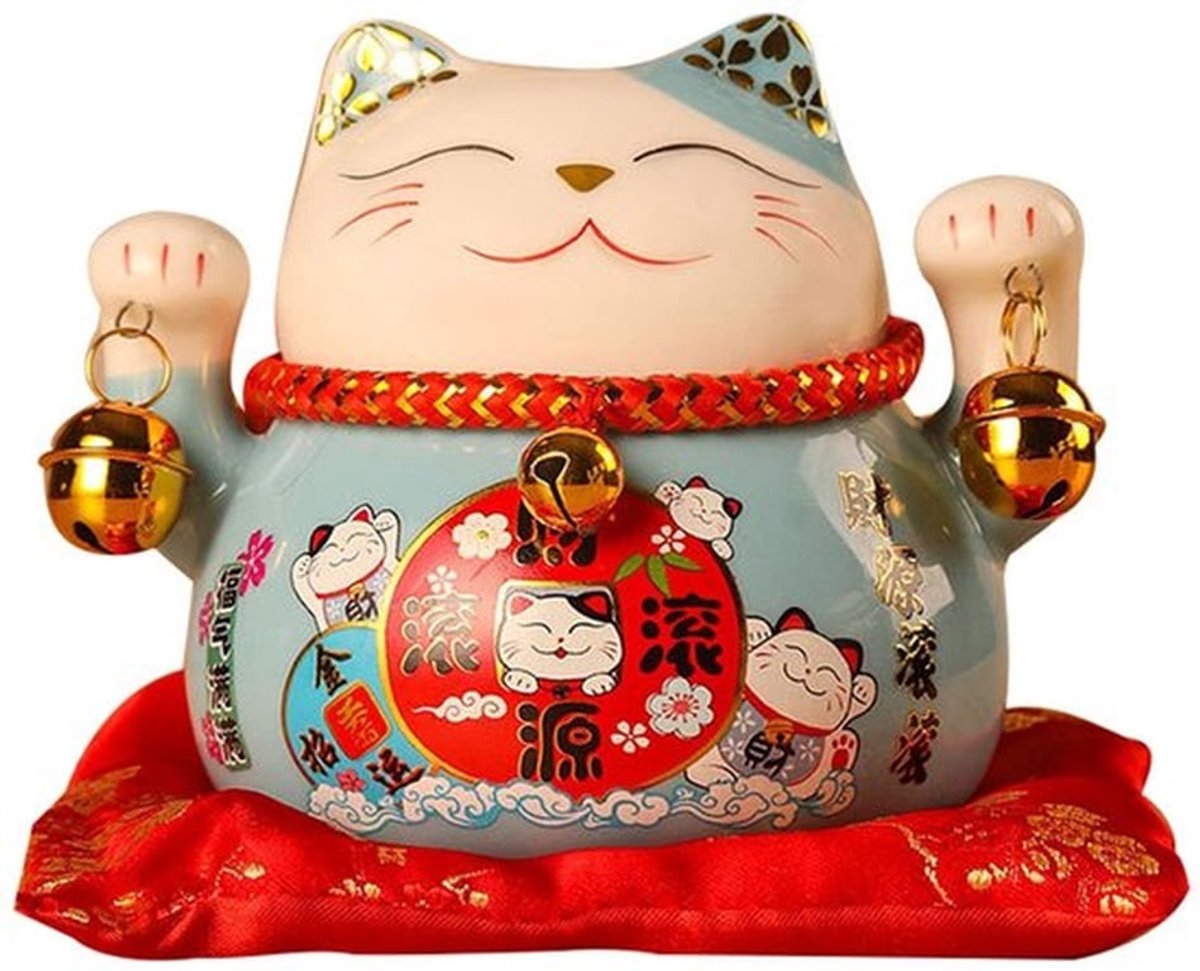 Lucky Cat Zwaaien – Keramische Gelukskat – Muntbank – 4,5 Inch – Hoogwaardige Materialen – Prachtig Patroon