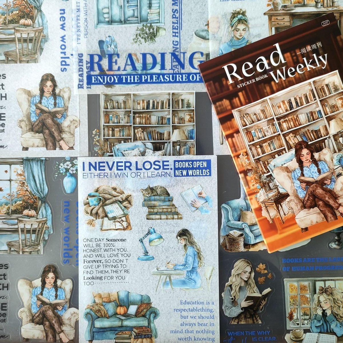 SnelShoppen - Scrapbook Stickers Set Reading Aesthetic - 20 Vellen Decoratieve Stickers voor Bullet Journal, Notitieboek, Foto-album, Kantooraccessoir